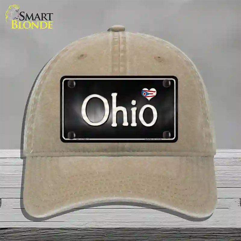 Ohio Flag Script Novelty License Plate Hat Unconstructed Cotton / Khaki