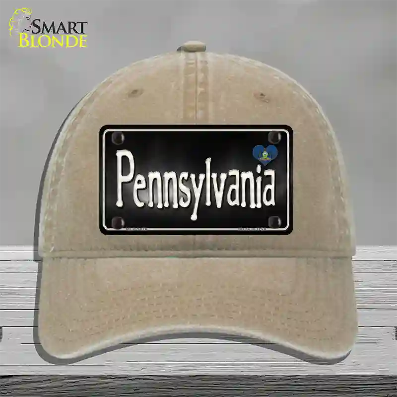 Pennsylvania Flag Script Novelty License Plate Hat Unconstructed Cotton / Khaki