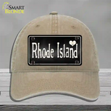 Rhode Island Flag Script Novelty License Plate Hat Unconstructed Cotton / Khaki