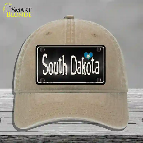 South Dakota Flag Script Novelty License Plate Hat Unconstructed Cotton / Khaki