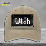 Utah Flag Script Novelty License Plate Hat Unconstructed Cotton / Khaki