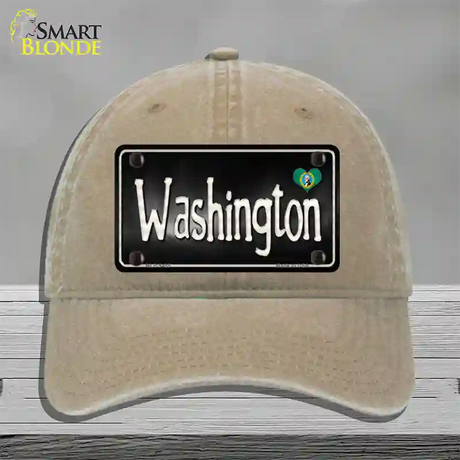 Washington Flag Script Novelty License Plate Hat Unconstructed Cotton / Khaki