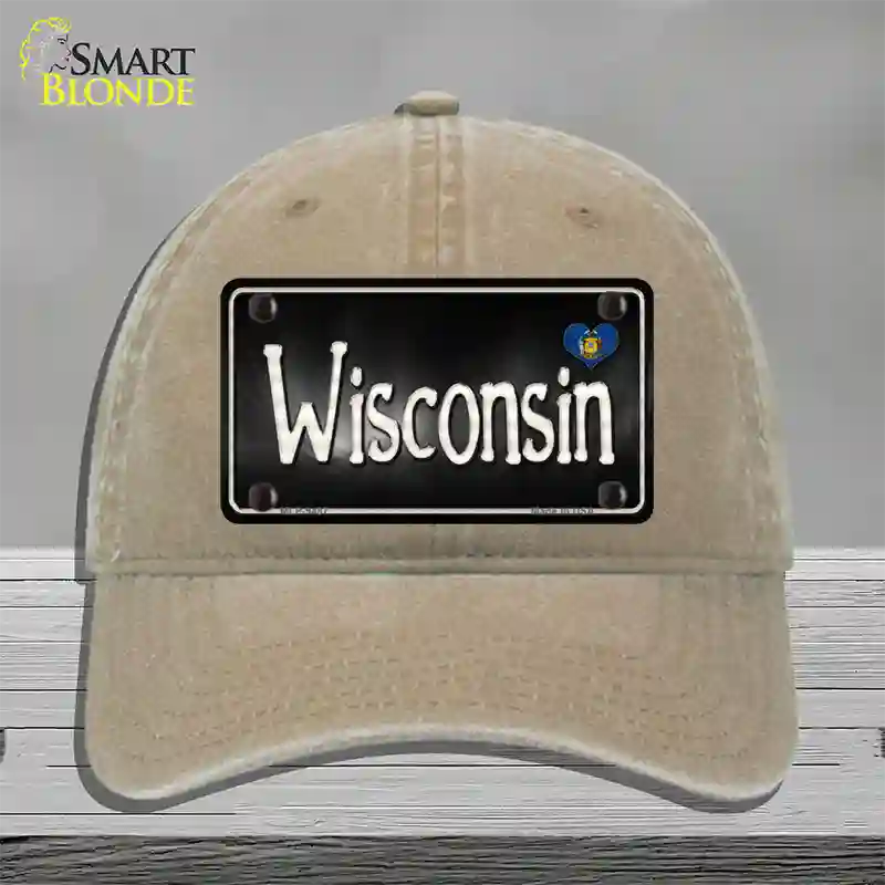 Wisconsin Flag Script Novelty License Plate Hat Unconstructed Cotton / Khaki