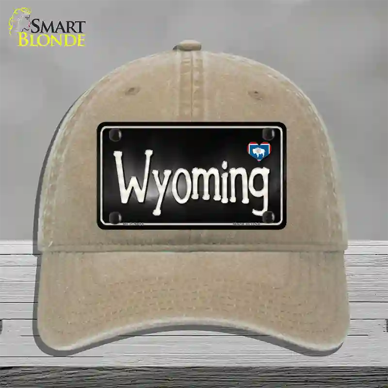 Wyoming Flag Script Novelty License Plate Hat Unconstructed Cotton / Khaki