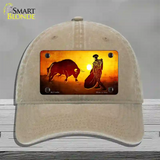 Bullfight With Sun Novelty License Plate Hat Unconstructed Cotton / Khaki