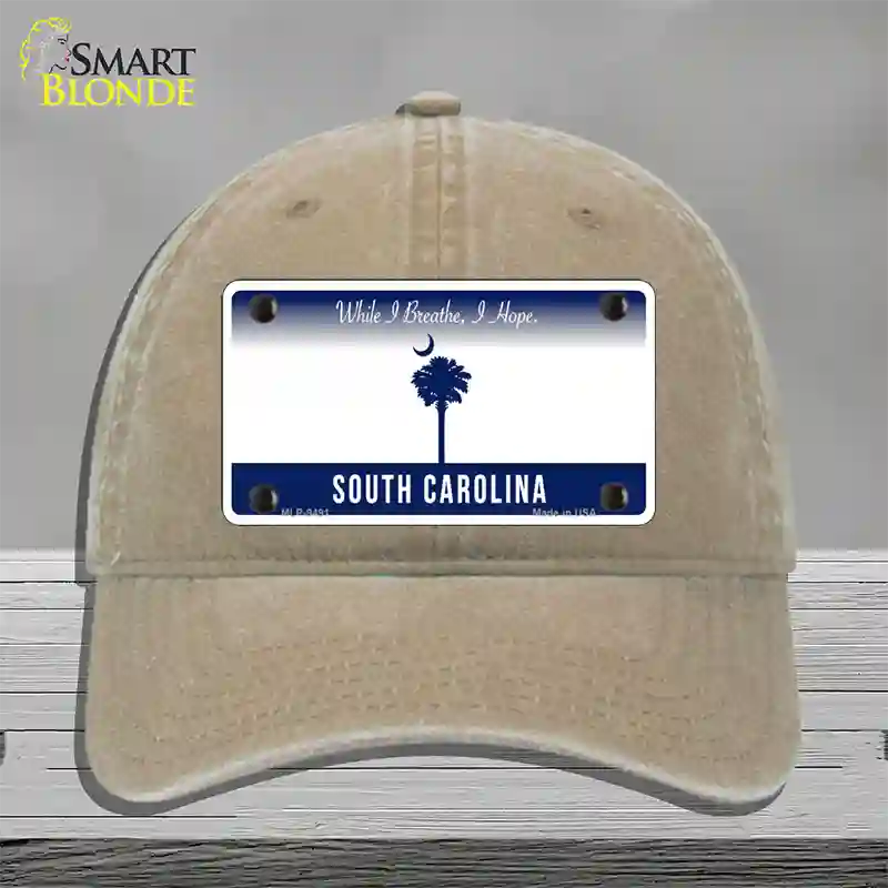 South Carolina I Breathe Blank Novelty License Plate Hat Unconstructed Cotton / Khaki