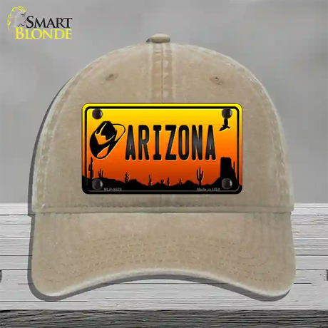 Cowboy Hat Arizona Scenic Novelty License Plate Hat Unconstructed Cotton / Khaki