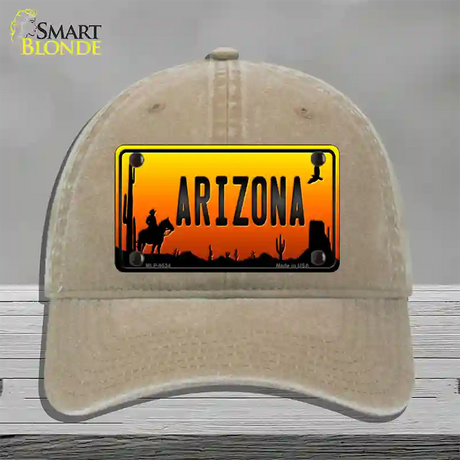 Cowboy Arizona Scenic Novelty License Plate Hat Unconstructed Cotton / Khaki