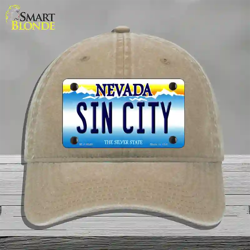 Sin City Nevada Novelty License Plate Hat Unconstructed Cotton / Khaki