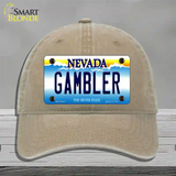 Gambler Nevada Novelty License Plate Hat Unconstructed Cotton / Khaki