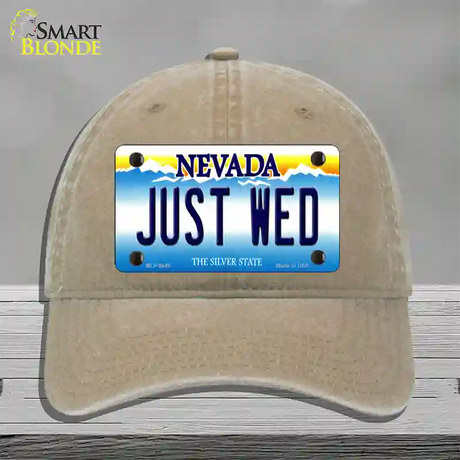 Just Wed Nevada Novelty License Plate Hat Unconstructed Cotton / Khaki