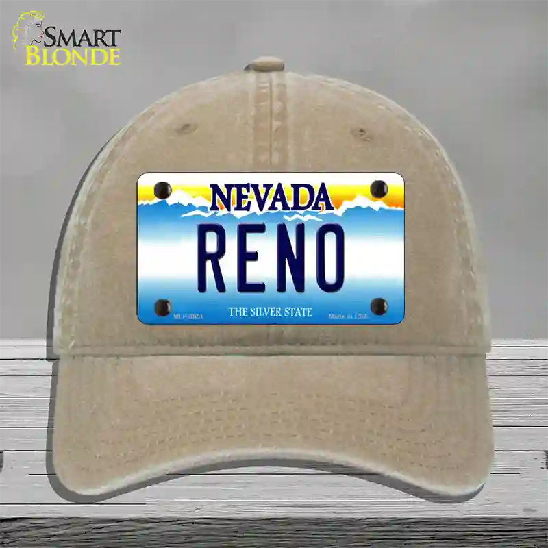 Reno Nevada Novelty License Plate Hat Unconstructed Cotton / Khaki