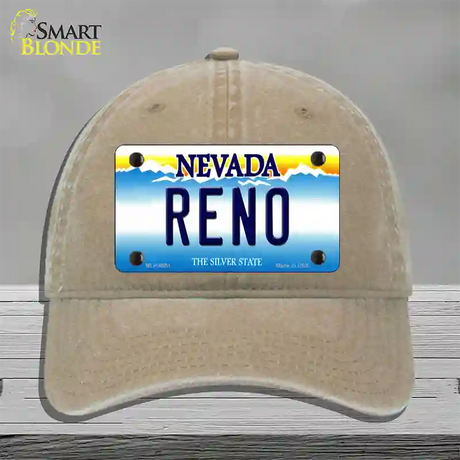 Reno Nevada Novelty License Plate Hat Unconstructed Cotton / Khaki