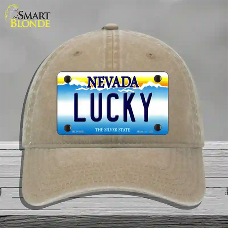 Lucky Nevada Novelty License Plate Hat Unconstructed Cotton / Khaki