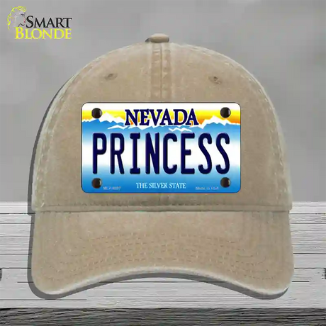 Princess Nevada Novelty License Plate Hat Unconstructed Cotton / Khaki