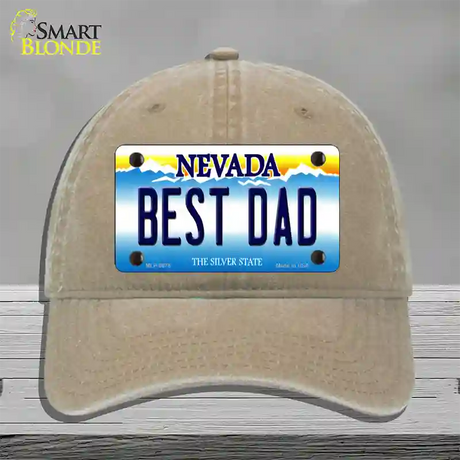 Best Dad Nevada Novelty License Plate Hat Unconstructed Cotton / Khaki