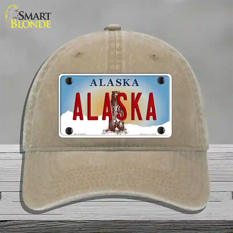 Alaska State Novelty License Plate Hat Unconstructed Cotton / Khaki