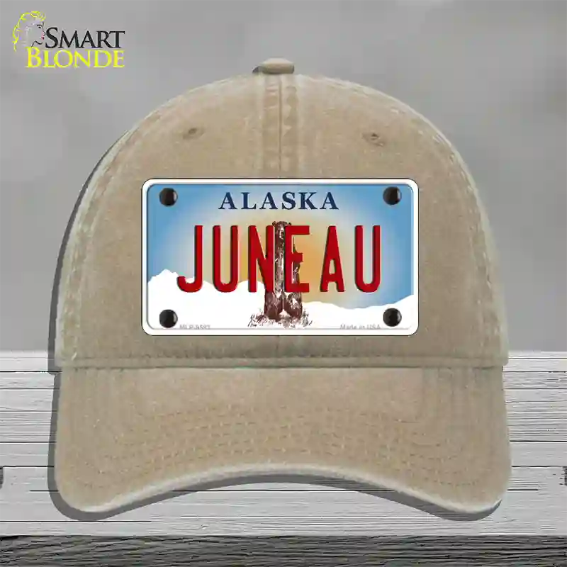 Juneau Alaska State Novelty License Plate Hat Unconstructed Cotton / Khaki