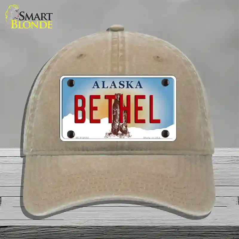 Bethel Alaska State Novelty License Plate Hat Unconstructed Cotton / Khaki