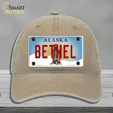 Bethel Alaska State Novelty License Plate Hat Unconstructed Cotton / Khaki