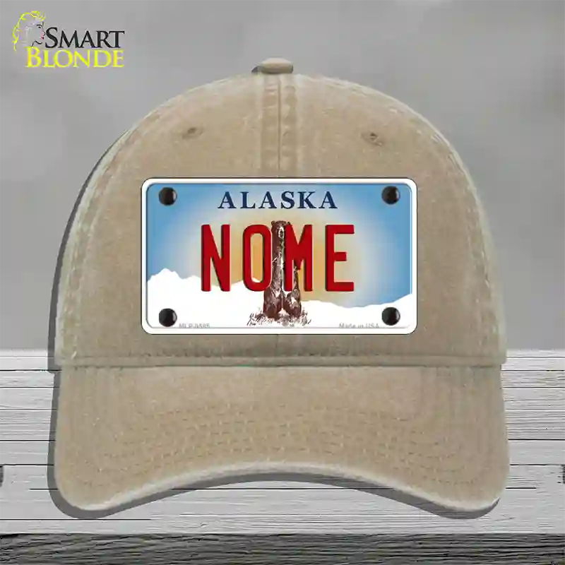 Nome Alaska State Novelty License Plate Hat Unconstructed Cotton / Khaki