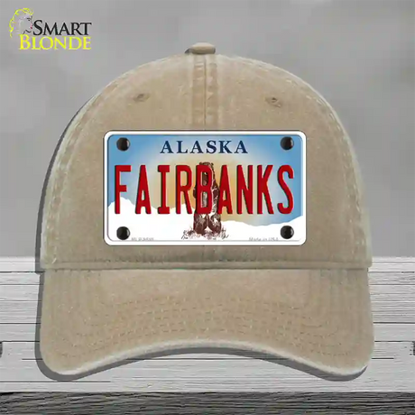 Fairbanks Alaska State Novelty License Plate Hat Unconstructed Cotton / Khaki