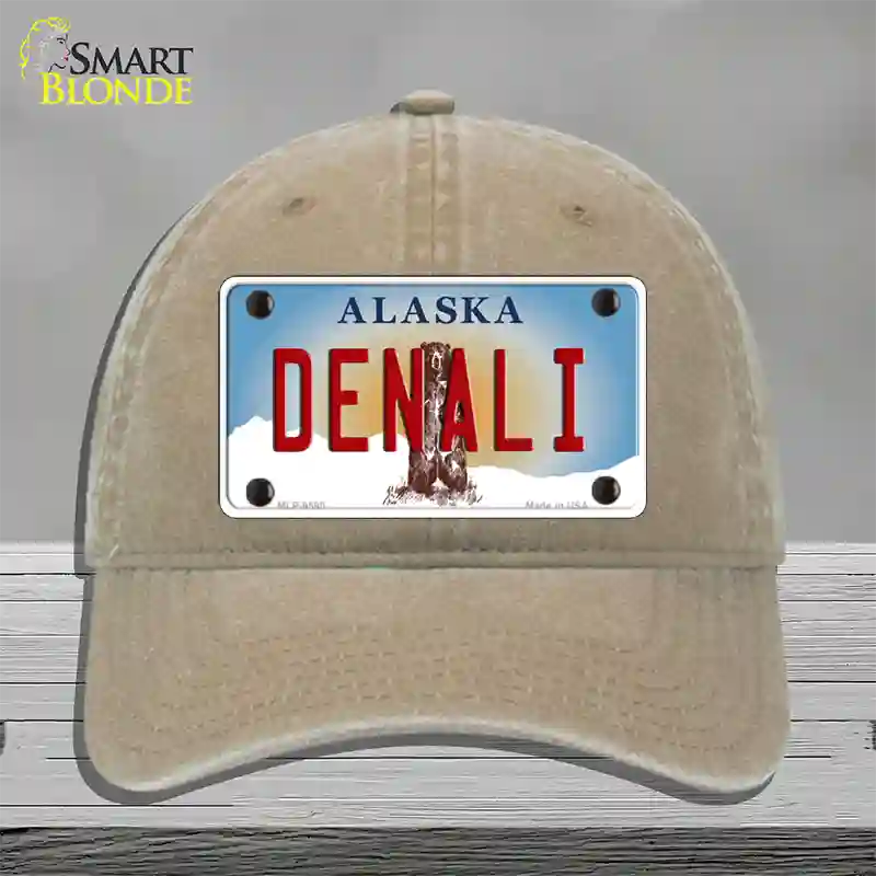 Denali Alaska State Novelty License Plate Hat Unconstructed Cotton / Khaki