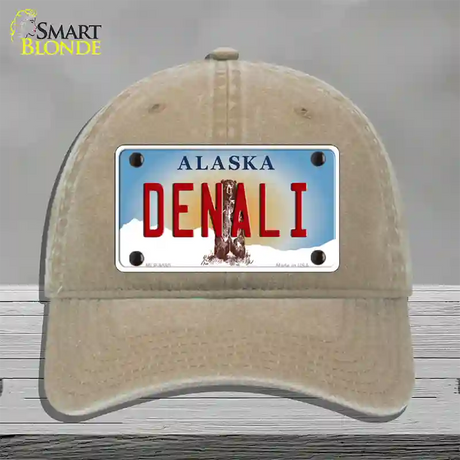 Denali Alaska State Novelty License Plate Hat Unconstructed Cotton / Khaki