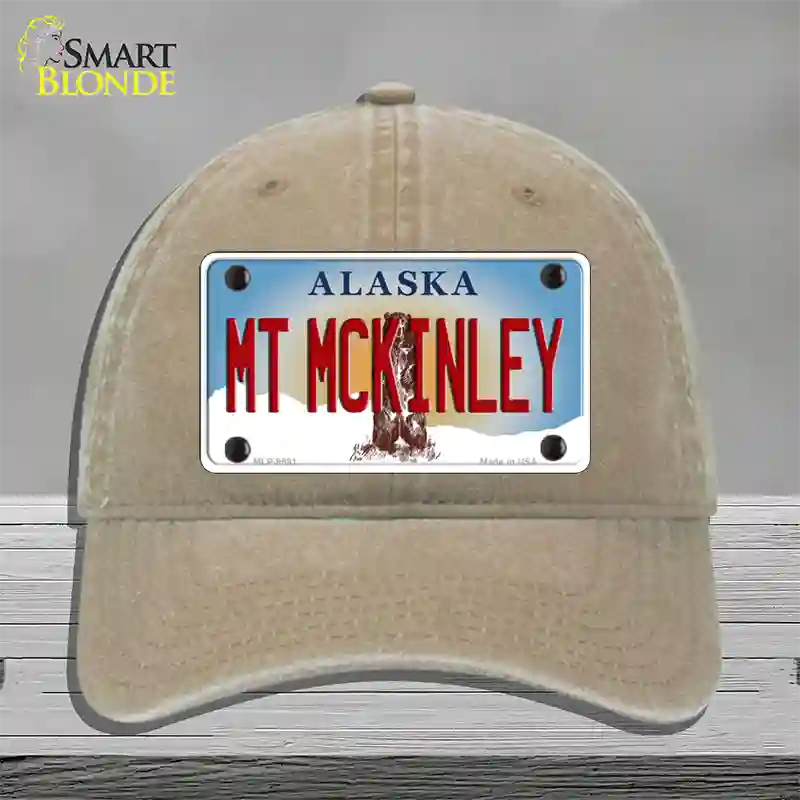 Mt McKinley Alaska State Novelty License Plate Hat Unconstructed Cotton / Khaki