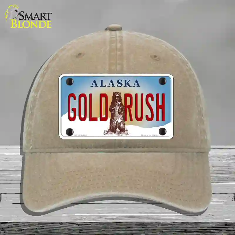 Gold Rush Alaska State Novelty License Plate Hat Unconstructed Cotton / Khaki