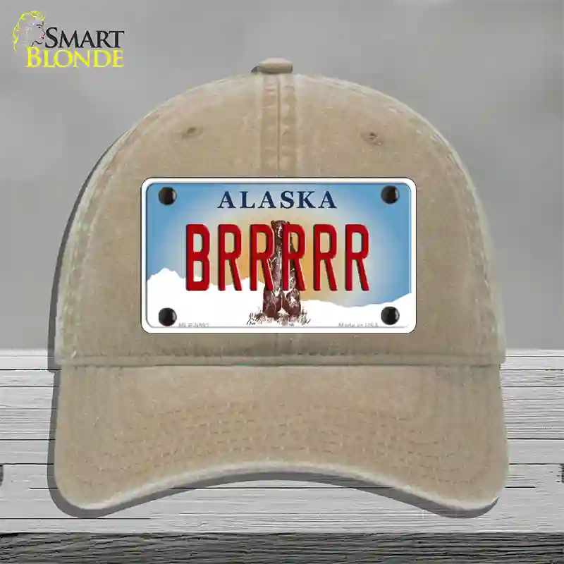 Brrrrr Alaska State Novelty License Plate Hat Unconstructed Cotton / Khaki