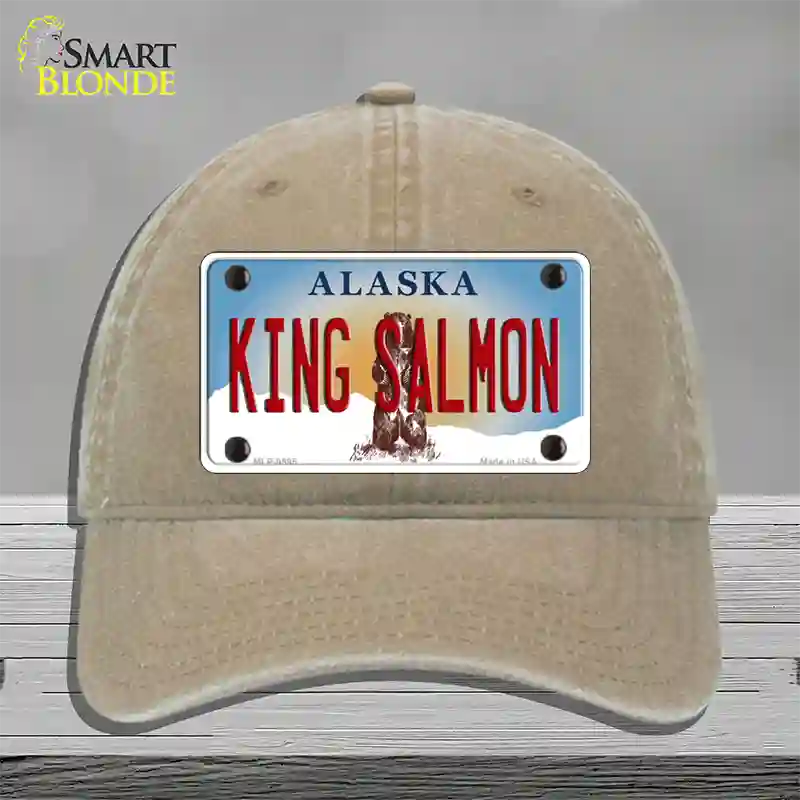 King Salmon Alaska State Novelty License Plate Hat Unconstructed Cotton / Khaki