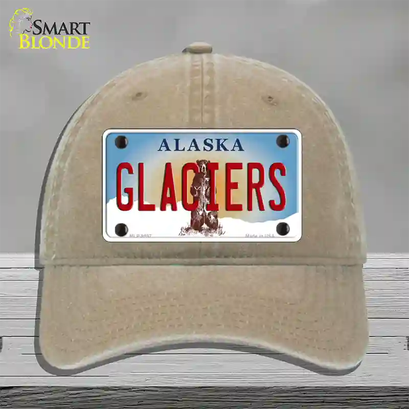 Glaciers Alaska State Novelty License Plate Hat Unconstructed Cotton / Khaki