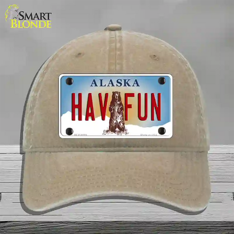 Hav Fun Alaska State Novelty License Plate Hat Unconstructed Cotton / Khaki