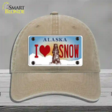 I Love Snow Alaska State Novelty License Plate Hat Unconstructed Cotton / Khaki