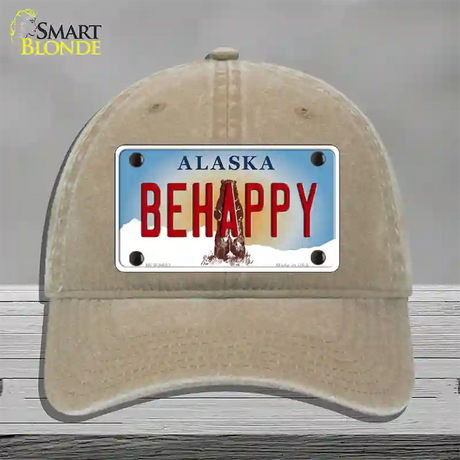 Be Happy Alaska State Novelty License Plate Hat Unconstructed Cotton / Khaki