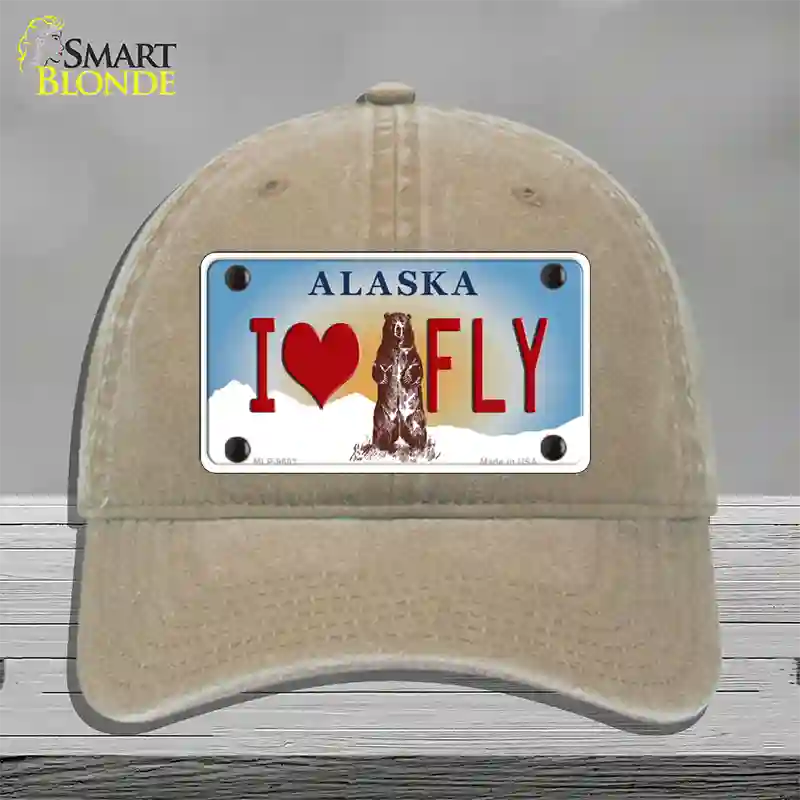 I Love Fly Alaska State Novelty License Plate Hat Unconstructed Cotton / Khaki