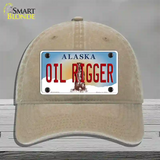 Oil Rigger Alaska State Novelty License Plate Hat Unconstructed Cotton / Khaki