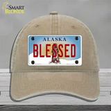 Blessed Alaska State Novelty License Plate Hat Unconstructed Cotton / Khaki