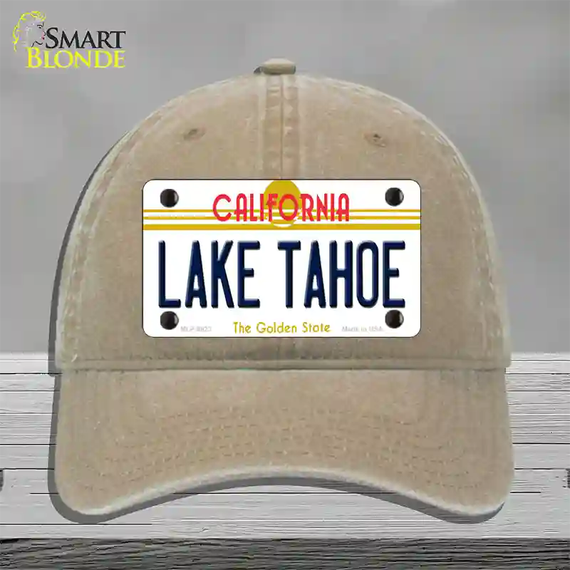 Lake Tahoe California Novelty License Plate Hat Unconstructed Cotton / Khaki