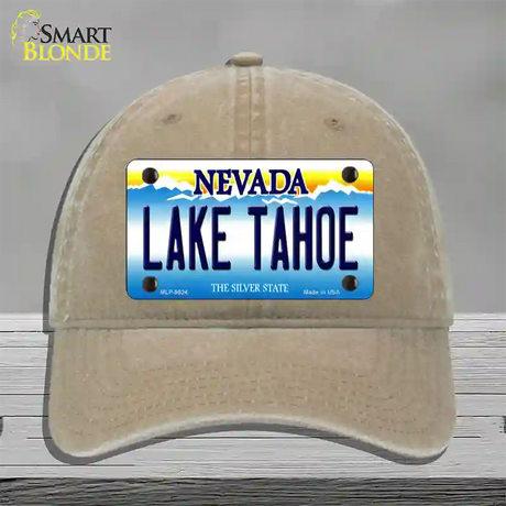 Lake Tahoe Nevada Novelty License Plate Hat Unconstructed Cotton / Khaki