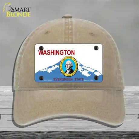 Washington With Seal Novelty License Plate Hat Unconstructed Cotton / Khaki