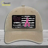 Vintage American Flag Pink Ribbon Novelty License Plate Hat Unconstructed Cotton / Khaki