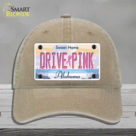 Drive Pink Alabama Novelty License Plate Hat Unconstructed Cotton / Khaki