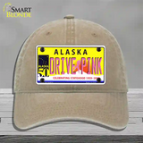 Drive Pink Alaska Novelty License Plate Hat Unconstructed Cotton / Khaki