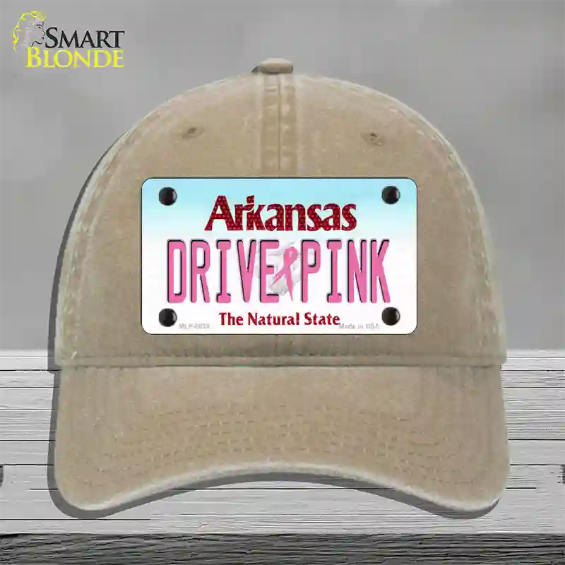 Drive Pink Arkansas Novelty License Plate Hat Unconstructed Cotton / Khaki