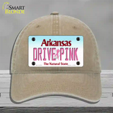 Drive Pink Arkansas Novelty License Plate Hat Unconstructed Cotton / Khaki