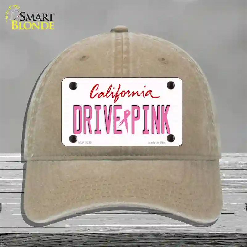 Drive Pink California Novelty License Plate Hat Unconstructed Cotton / Khaki