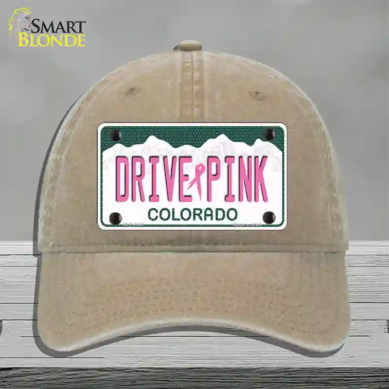 Drive Pink Colorado Novelty License Plate Hat Unconstructed Cotton / Khaki