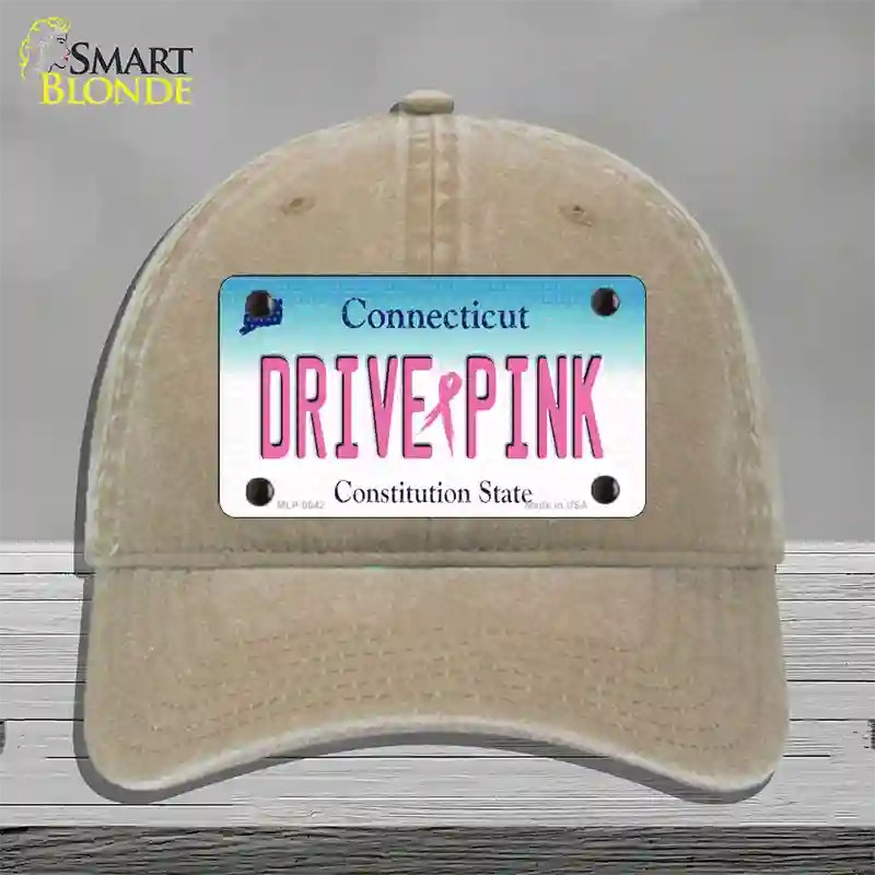 Drive Pink Connecticut Novelty License Plate Hat Unconstructed Cotton / Khaki